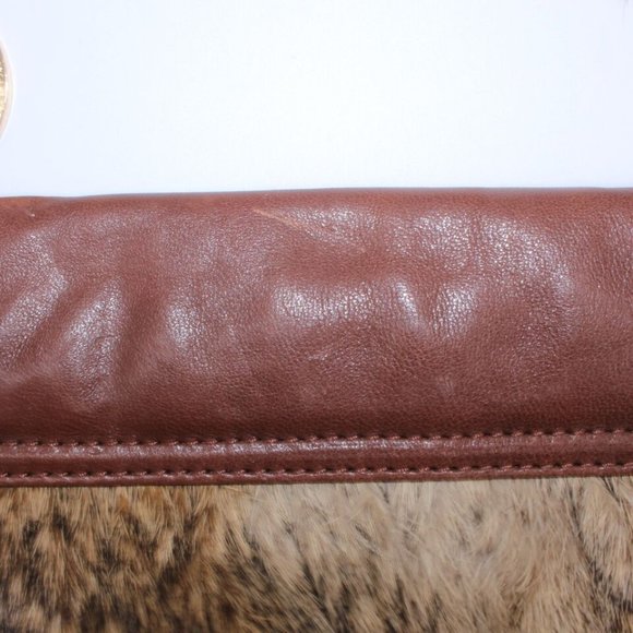 Michael Kors Shoulder Bag Purse Logo Satchel Brown Leather Rabbit Fur Messenger - Picture 6 of 12